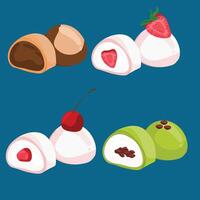 Assorted Mochi Ice Cream in Strawberry, Cherry, Chocolate, and Matcha Red Bean Flavors vector