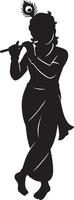 Lord Krishna playing the flute, Silhouette illustration with white background vector
