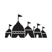 Silhouette of a temporary Kumbh Mela tent city with flags and domes vector