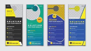 Bundle Medical door hanger, rack card, DL flyer and roll up banner template design vector