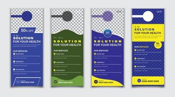Bundle Medical door hanger, rack card, DL flyer and roll up banner template vector