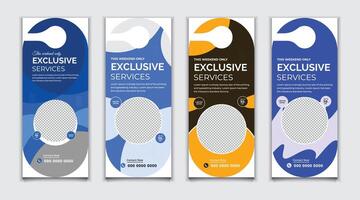 Bundle Exclusive Service Offer door hanger, rack card, DL flyer and roll up banner template design vector