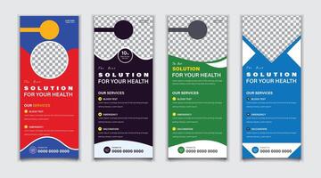 Bundle Medical door hanger, DL flyer and roll up banner template design vector