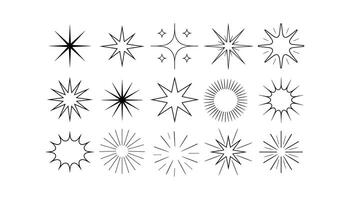 Set of Starburst and Sparkle Icon Silhouettes on White Background. vector