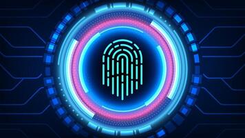 Futuristic Biometric Fingerprint Scanner Interface Glowing Digital Circles Cybersecurity Authentication Design vector