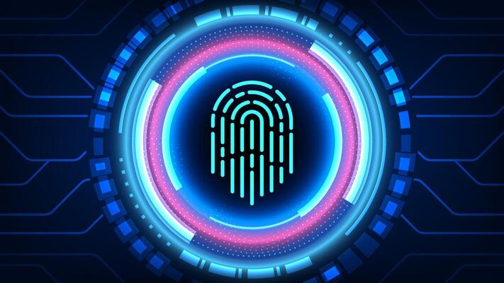 Futuristic Biometric Fingerprint Scanner Interface Glowing Digital Circles Cybersecurity Authentication Design