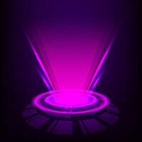 Futuristic Pink Holographic Projection Platform Glowing Light Beam Abstract Sci-Fi Interface on Dark Background vector