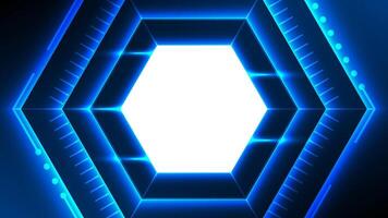 Futuristic Hexagonal Frame with Glowing Blue Neon Lines Tech Geometric Interface Design vector