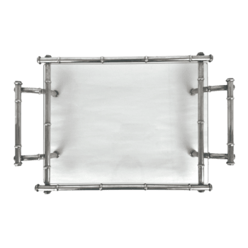 vintage prata falso bambu servindo bandeja com vidro topo png