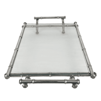 vintage prato de prata falso bambu servindo bandeja com vidro topo png