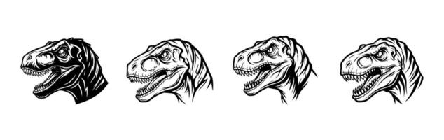 Dinosaur head collection in sketch style for fossils, museum and science topics. Illustration vector