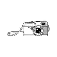 Retro hand drawn camera with strap for photography theme. Illustration. vector