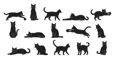 Set of silhouettes of cats on a white background. illustration. vector