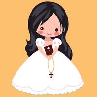 Flat design illustration of a first communion girl on a yellow background vector