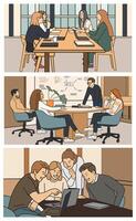 Modern Office Teamwork and Collaboration Scene Set vector