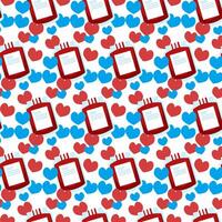 Seamless pattern of blood bag for donation and hearts on white background vector