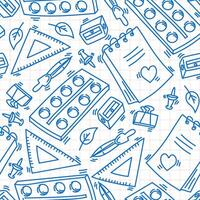 Doodle seamless pattern from school stationery back to school on the background of a cell like notebook pages vector