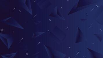 Modern abstract dark blue background featuring 3D pyramids cubes and floating shapes, perfect for technology, digital art, and elegant creative designs. vector