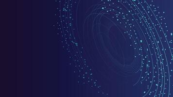 Futuristic abstract background with swirling blue particles and glowing dots on a dark gradient backdrop. Ideal for digital, tech, or science themed projects. vector
