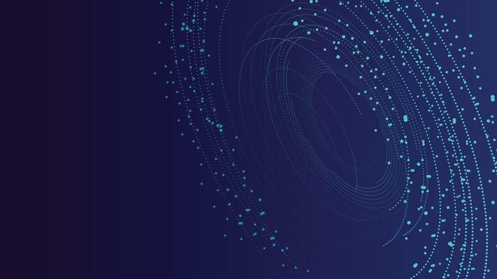 Futuristic abstract background with swirling blue particles and glowing dots on a dark gradient backdrop. Ideal for digital, tech, or science themed projects.