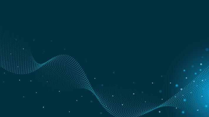 Modern abstract blue background featuring flowing wave dots and glowing particles, perfect for technology, digital, and futuristic themes in design projects.