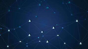 Modern abstract blue network background featuring connected user icons and glowing lines, ideal for technology, communication, digital business, and social media designs. vector