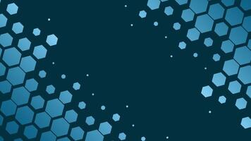 Scattered hexagon background featuring blue geometric shapes on dark surface perfect for modern digital designs technology presentations web graphics and abstract creative projects vector