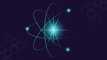 Glowing atomic structure background with blue particles and light trails perfect for science technology digital art physics themes and modern futuristic designs for creative projects vector