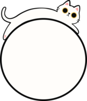 Cute White Cat Lying Down on Round Frame Illustration for Adding Text or Branding png