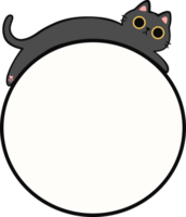 Cute Black Cat Lying Down on Round Frame Illustration for Adding Text or Branding png