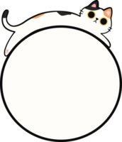 Cute Calico Cat Lying Down on Round Frame Illustration for Adding Text or Branding png