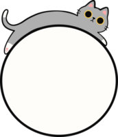 Cute Gray Cat Lying Down on Round Frame Illustration for Adding Text or Branding png