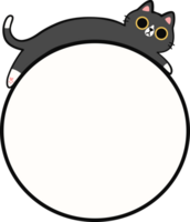 Cute Tuxedo Cat Lying Down on Round Frame Illustration for Adding Text or Branding png
