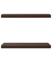 Modern floating brown wood shelf set, front view, transparent background, isolated on transparent background png