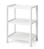 Small modern white plastic display shelf, three tiers, , isolated on transparent background png