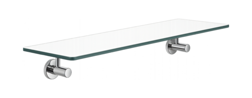Floating glass shelf with chrome brackets, , isolated on transparent background, sleek modern style png