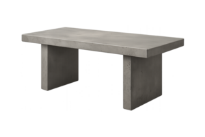 Polished concrete table, rectangular shape, minimalist brutalist style, , isolated on transparent background png