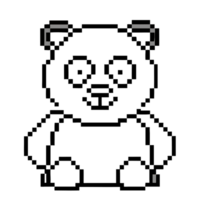 Pixel outline of a cute panda character sitting upright with a friendly expression png