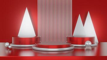Graphic Design 3D animated background in red and white with abstract and seamless curtains and flags for independence day party photo