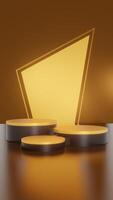 3D Black Stage with black and gold Podium and Spotlights Award Ceremony portrait Background for social media post. photo