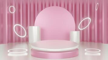 3d white platforms on pink background. Empty space to showcase your beauty product. Three dimensional illustration. photo