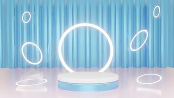 3d white platforms on blue background. Empty space to showcase your beauty product. Three dimensional illustration. photo