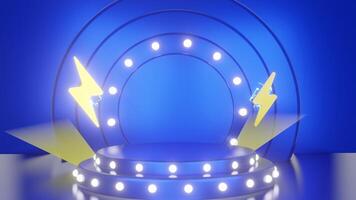 3D empty product display podium with blue studio background for product promotion. photo