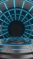 Modern and futuristic podium in blue and glowing color and 3d rendering of blue background for online game or electronic product promotion. photo