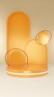 3d rendering of minimal scene of orange portrait background with podium beauty ads and healthy promotion. photo