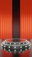 3D Black Stage with black and red Podium and Spotlights Award Ceremony portrait Background for social media post. photo