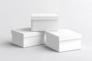 Three White Boxes, Minimalist Composition with Soft Shadows and photo