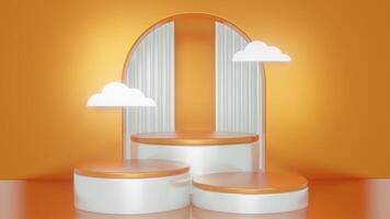3d rendering of minimal scene of orange background with podium beauty ads and healthy promotion. photo