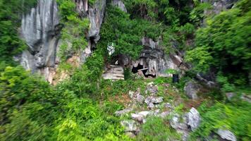 Rainy season landscape of the pagoda of the Thai temple on the mountain in the morning, can be seen as a beautiful viewpoint. video