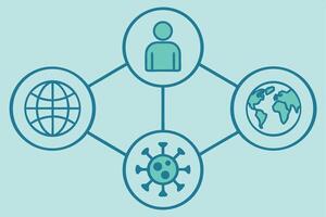 the world is connected with icons of people and a globe vector
